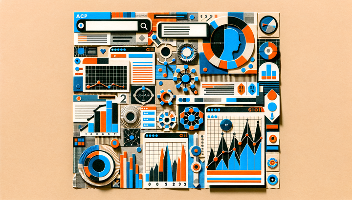 Magazine-style collage of search results, AI chat interfaces, and data charts showing diverging SEO and AI citation signals across marketing verticals