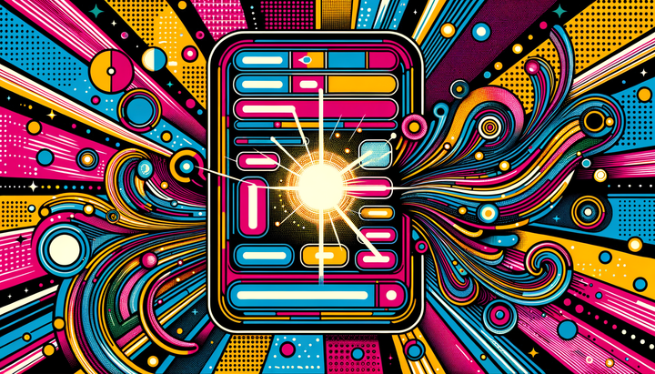 Pop art illustration of Meta Ads Manager with a glowing natural language text input replacing traditional dropdown targeting menus