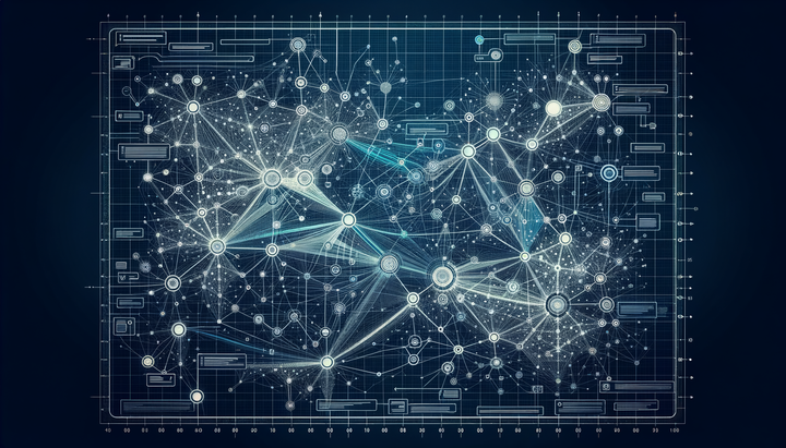 Blueprint-style diagram of AI search traffic flows from Gemini, Perplexity, and ChatGPT to websites with varying stream widths