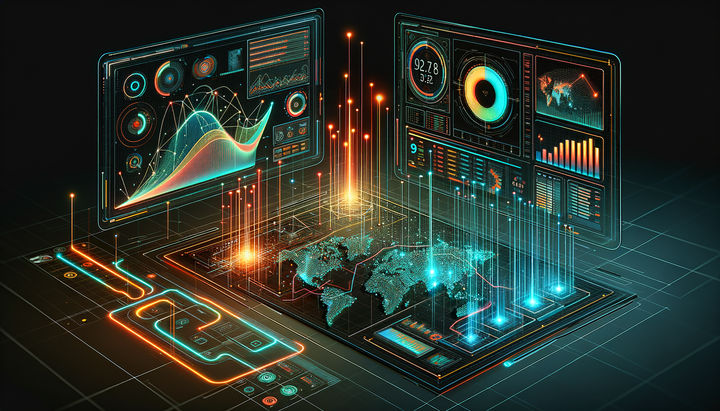 Data dashboard showing media quality scores connecting to purchase transaction signals through programmatic ad metrics