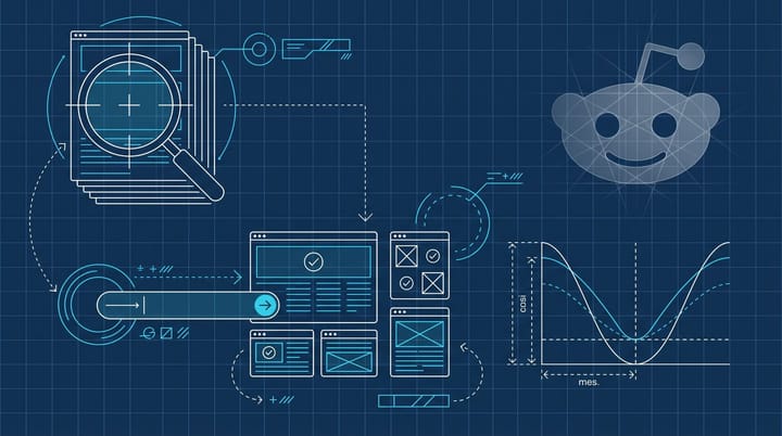 Blueprint-style technical diagram showing page title elements connecting to ChatGPT citation scores and selection filters