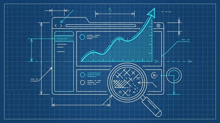 Search Console dashboard blueprint showing inflated impression graph with hidden logging error revealed beneath the data