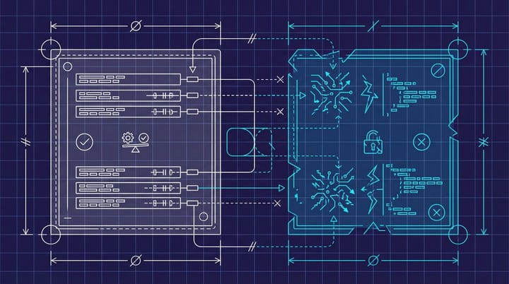 Blueprint comparing Google official ranking documentation against leaked API data with conflicting arrows