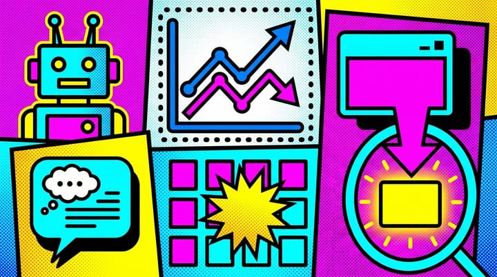Pop-art collage of Amazon Rufus chat showing a 365-day price history chart next to a buy box and a June Prime Day calendar
