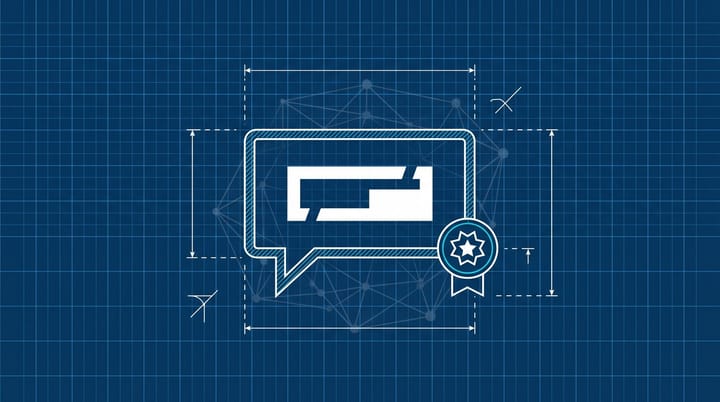Search bar with a brand name highlighted and a citation badge, a faint backlink network fading on a blueprint grid behind it, signalling brand search beats links for AI