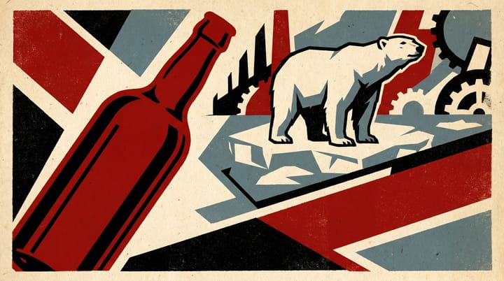 Vintage Coca-Cola bottle in red with stark BORING WINS slogan, propaganda poster style illustrating brand consistency vs viral marketing stunts.