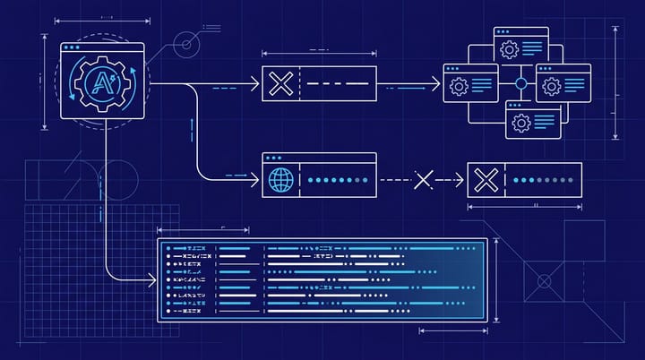 Blueprint diagram showing Google-Agent user agent path bypassing a robots.txt file with WAF firewall rules and server log entries displaying user agent strings
