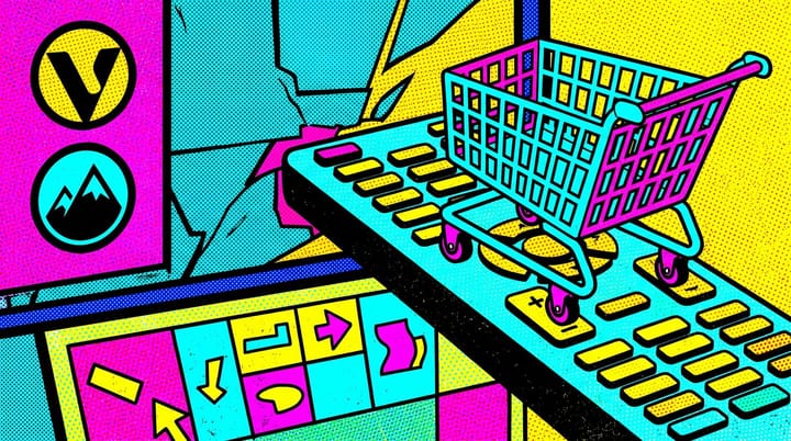 Pop-art illustration of a Walmart shopping cart pushed across a TV remote with VIZIO and Paramount logos as channels and a blank price tag where the CTV spend floor should be