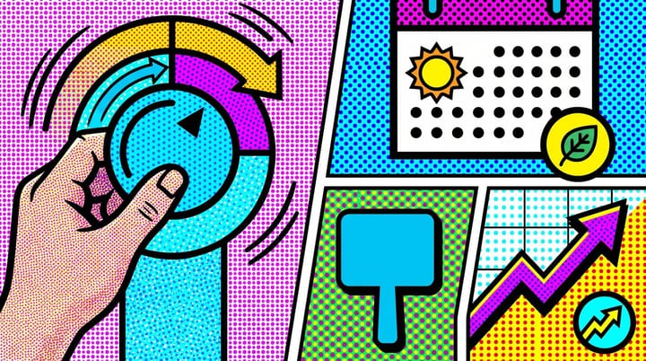 Pop art illustration of a Google Ads bidding dial turned up from a 5 dollar CPA price tag toward 10 dollars, next to an August 17 calendar page