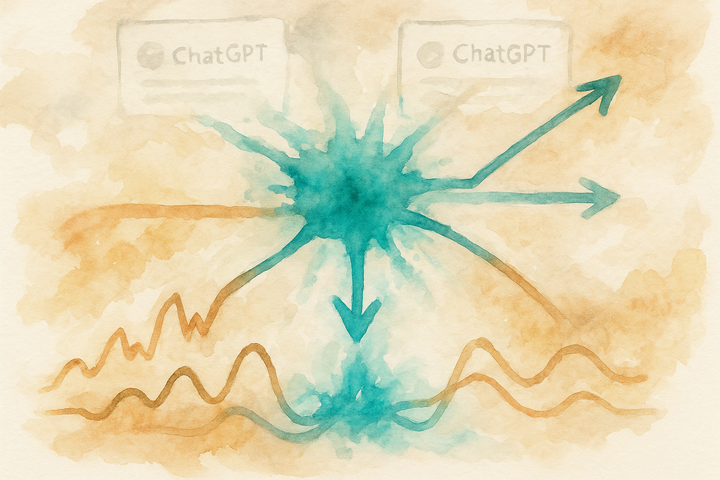 Diagram of a ChatGPT search query routing through four labeled retrieval pipelines: Labrador, Bright, Oxylabs, and SERP, feeding a citation card.